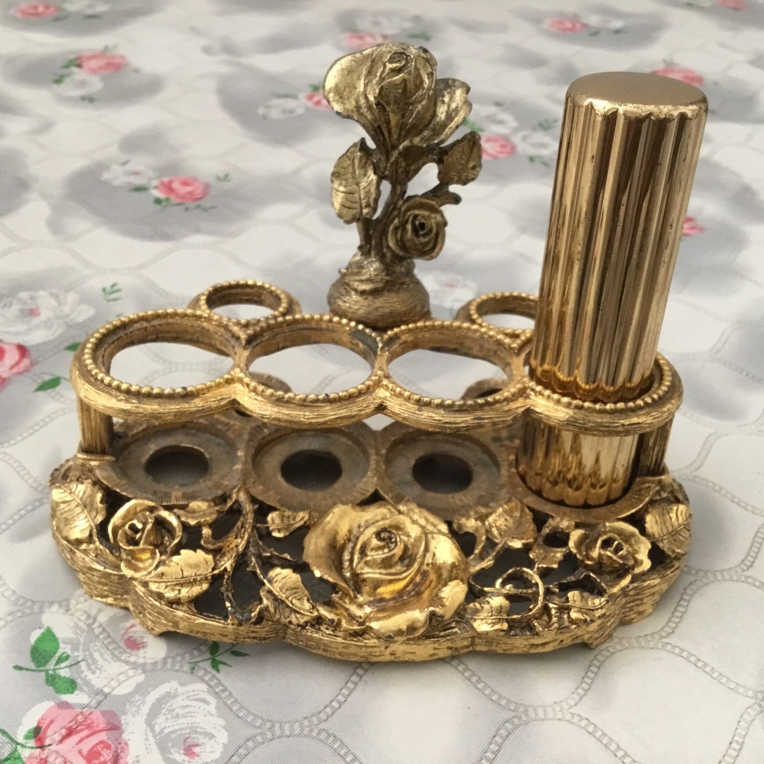 Matson vintage dressing table lipstick holder, 1960s or 1970s, gold