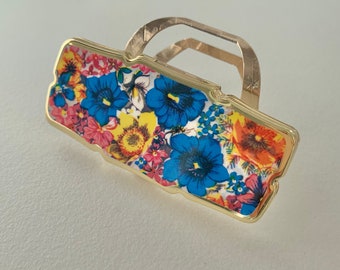 Vintage lip mirror and lipstick holder, Japan mid century floral makeup mirror