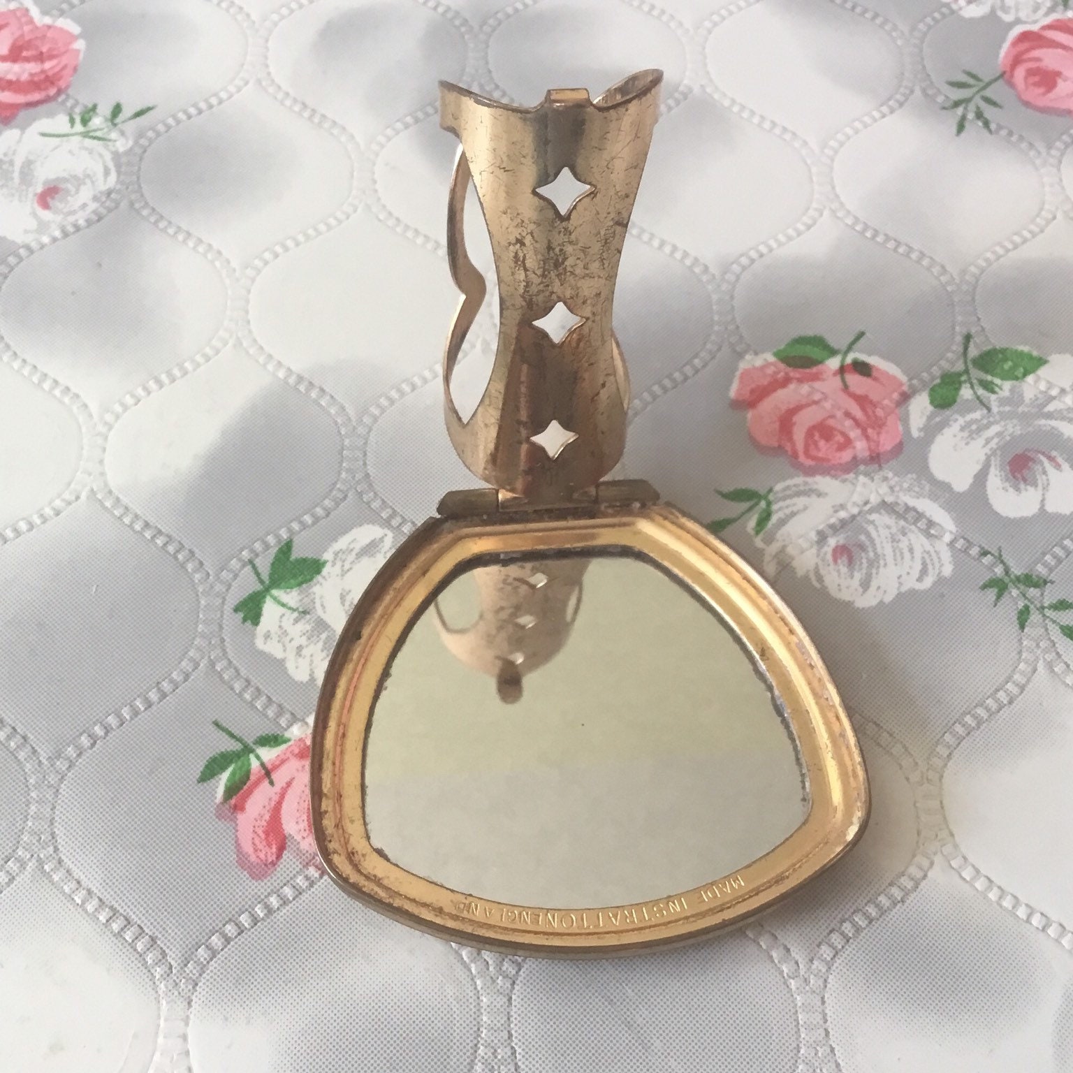 Stratton vintage adjustable Lipview lipstick holder and compact mirror, c 1970s blue and gold tone