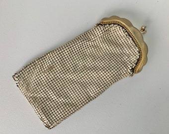Glomesh glasses case, vintage made in Australia beige enamel spectacles purse