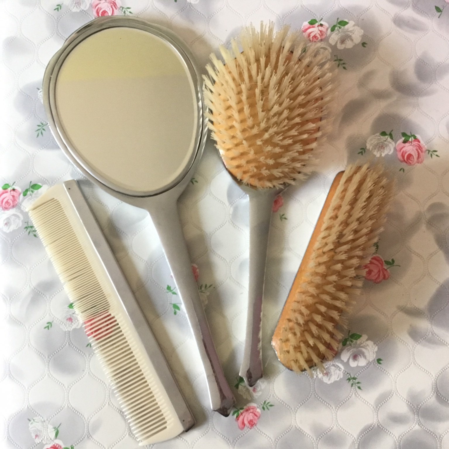 Vintage guilloche brush set c1930s 1940s with green and white floral ...