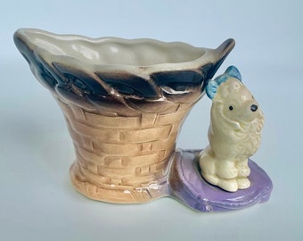 Hornsea Pottery vintage posy planter with poodle puppy, vintage 1950s 1960s collectible vase, dog lover gift