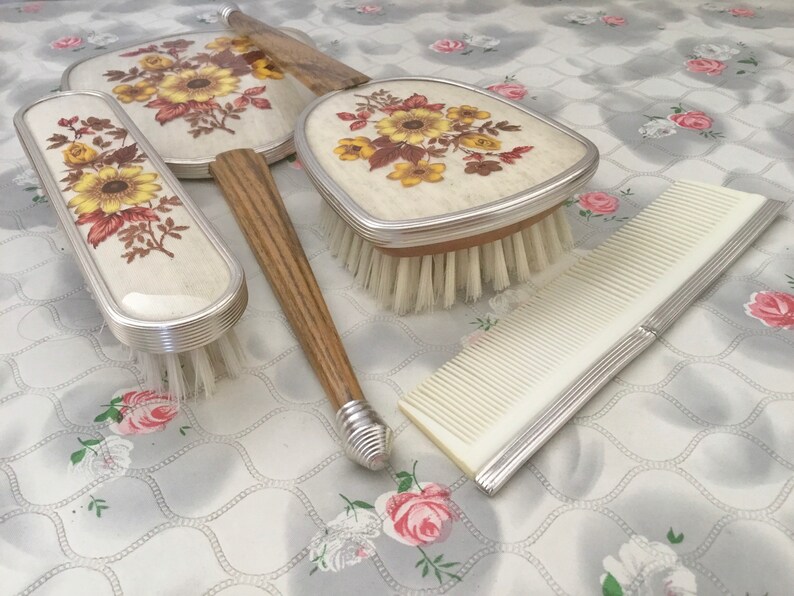 Vintage brush set with hand mirror hairbrush comb and Etsy