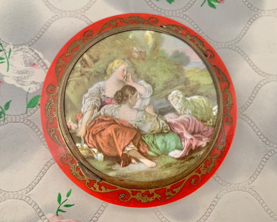 Vintage French Powder Compact With Romantic Shepherdess and Lamb ...