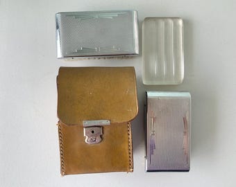 Vintage Chrome Brush Set with Leather Pouch, 1960s Gentleman&#39;s Grooming