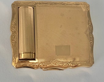 Stratton Empress duo powder compact with lipstick holder, c 1950s vintage makeup mirror