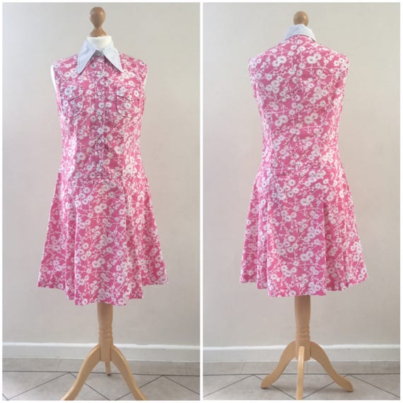 1970s vintage Pink and white floral cotton summer