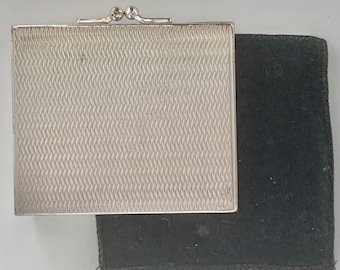 Agme silver plated loose powder compact, made in Switzerland, mid century square makeup mirror