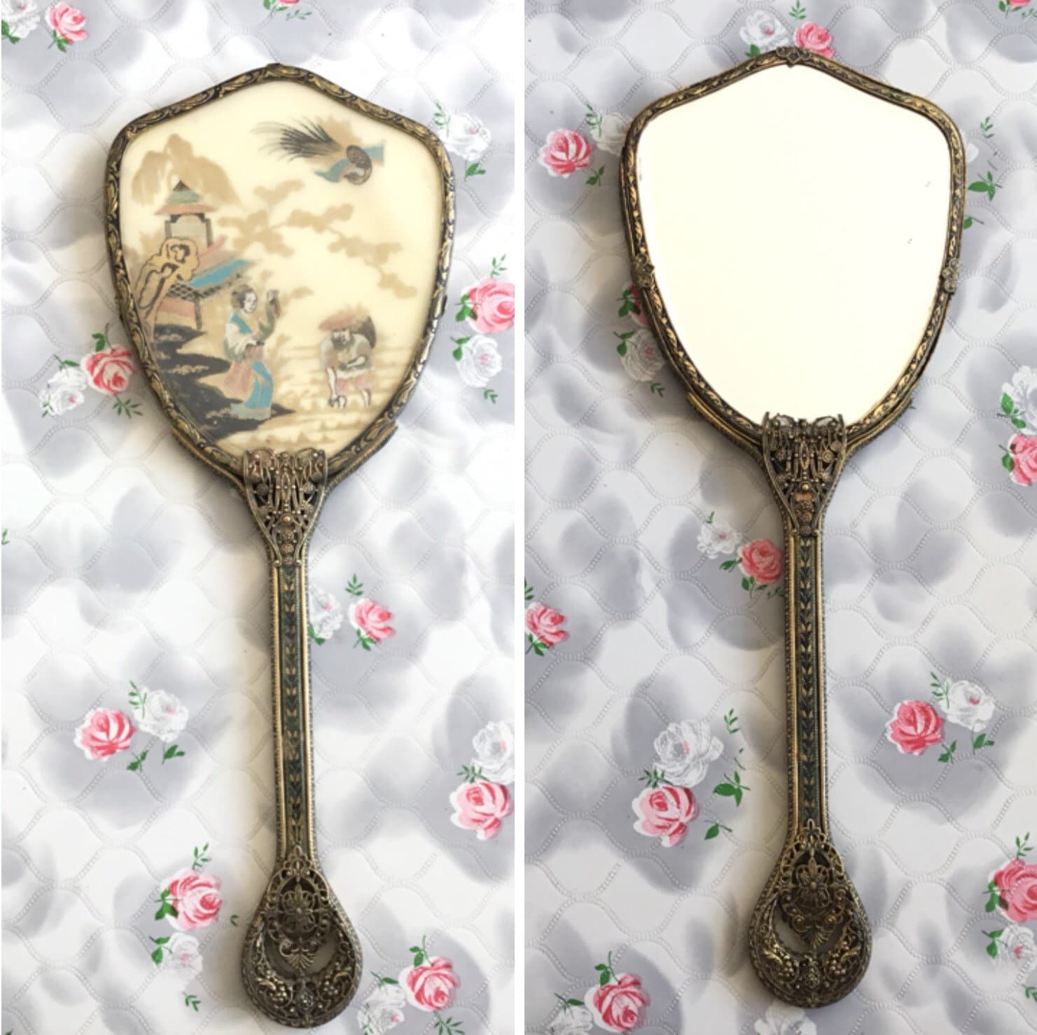 Japanese ladies vintage hand mirror, c1950s vanity mirror,