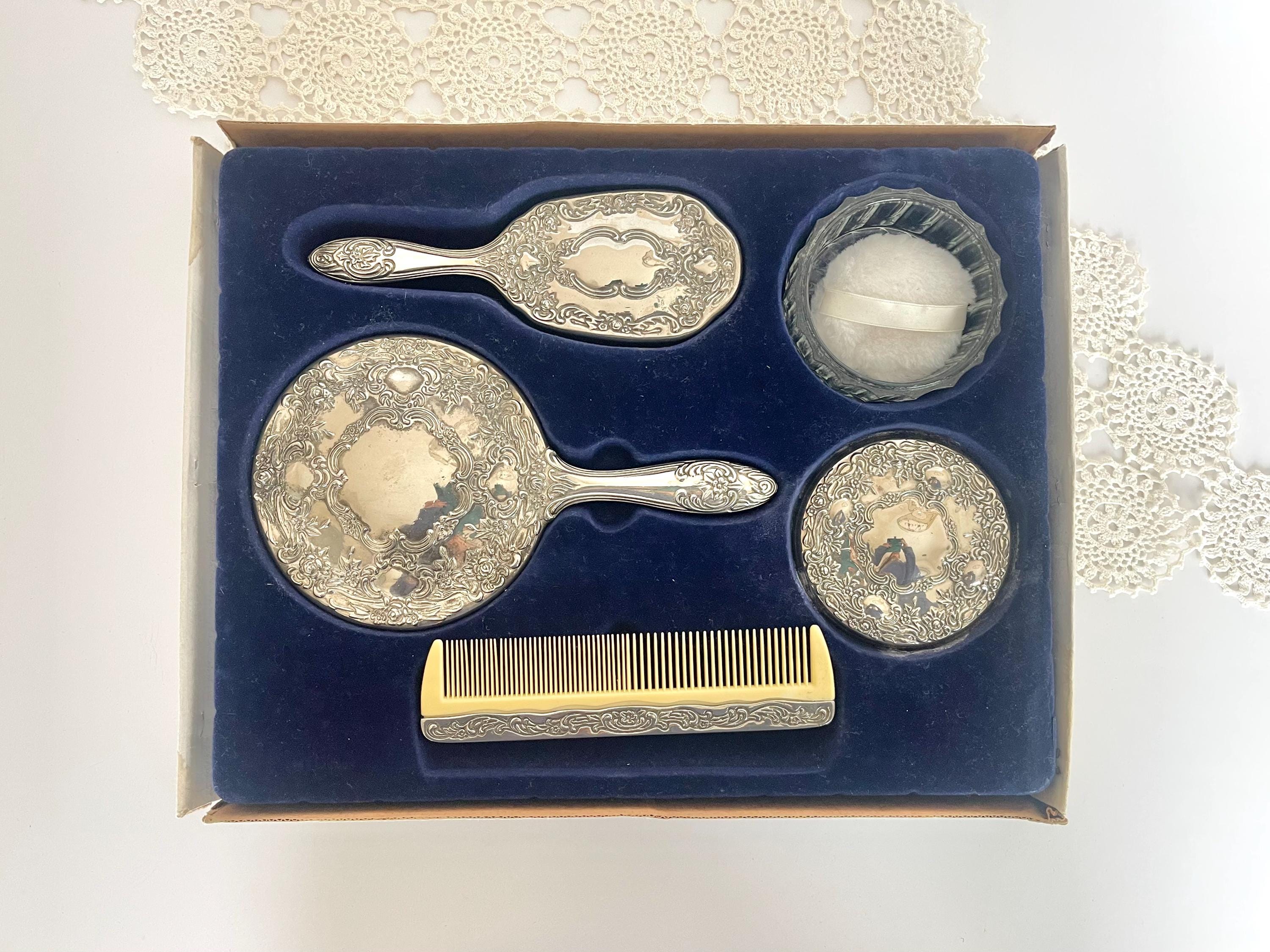 Vintage Silver Plated Vanity Set With Hairbrush, Mirror and  display picture 2