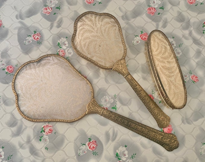 Regent of London vanity set with hand mirror, hairbrush and clothes brush, mid century vintage