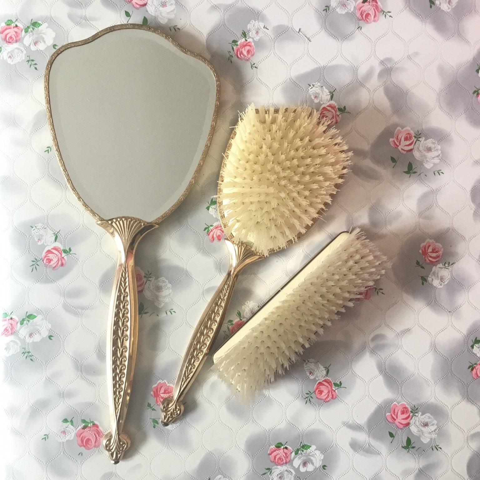 Lissco dresser set with hand mirror, hairbrush and clothes brush, with ...