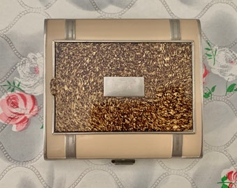 Art Deco cigarette case with powder and rouge, vintage novelty makeup mirror c1930s or 1940s