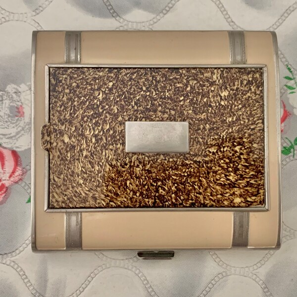 Art Deco cigarette case with powder and rouge, vintage novelty makeup mirror c1930s or 1940s