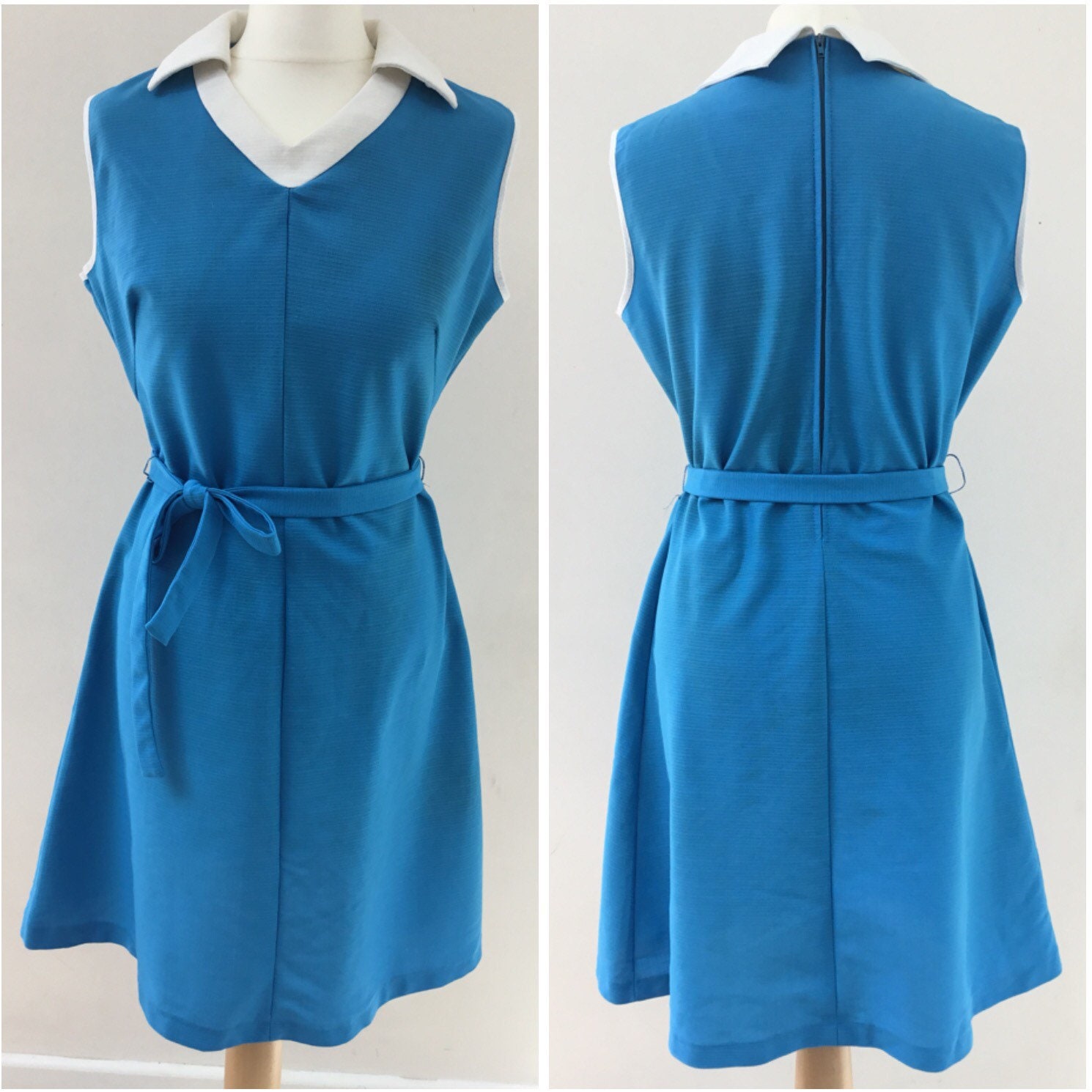 St Michael vintage mini dress, c 1970s, Marks and Spencers blue and ...