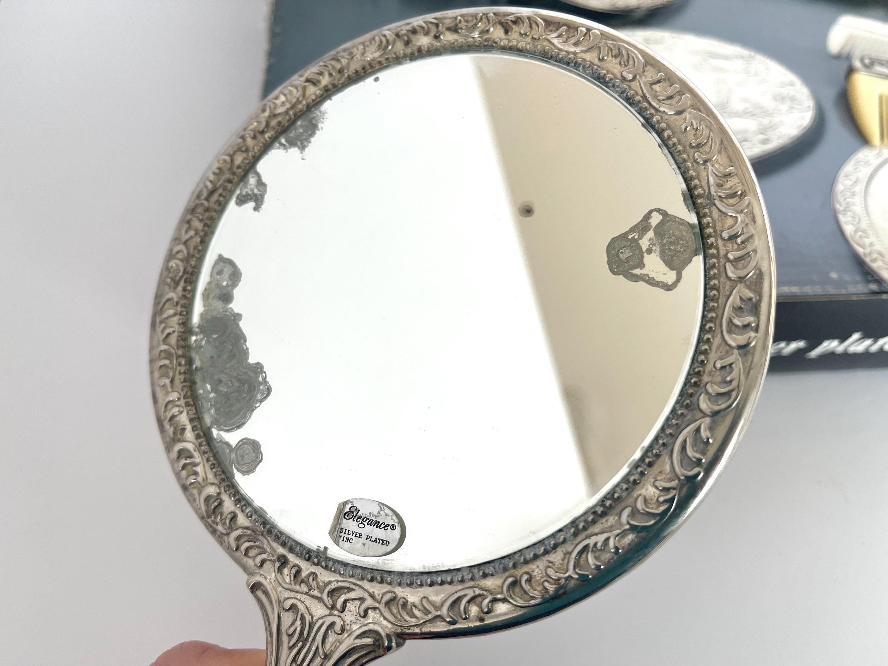 Vintage Silver Plated Vanity Set With Hairbrush, Mirror and 