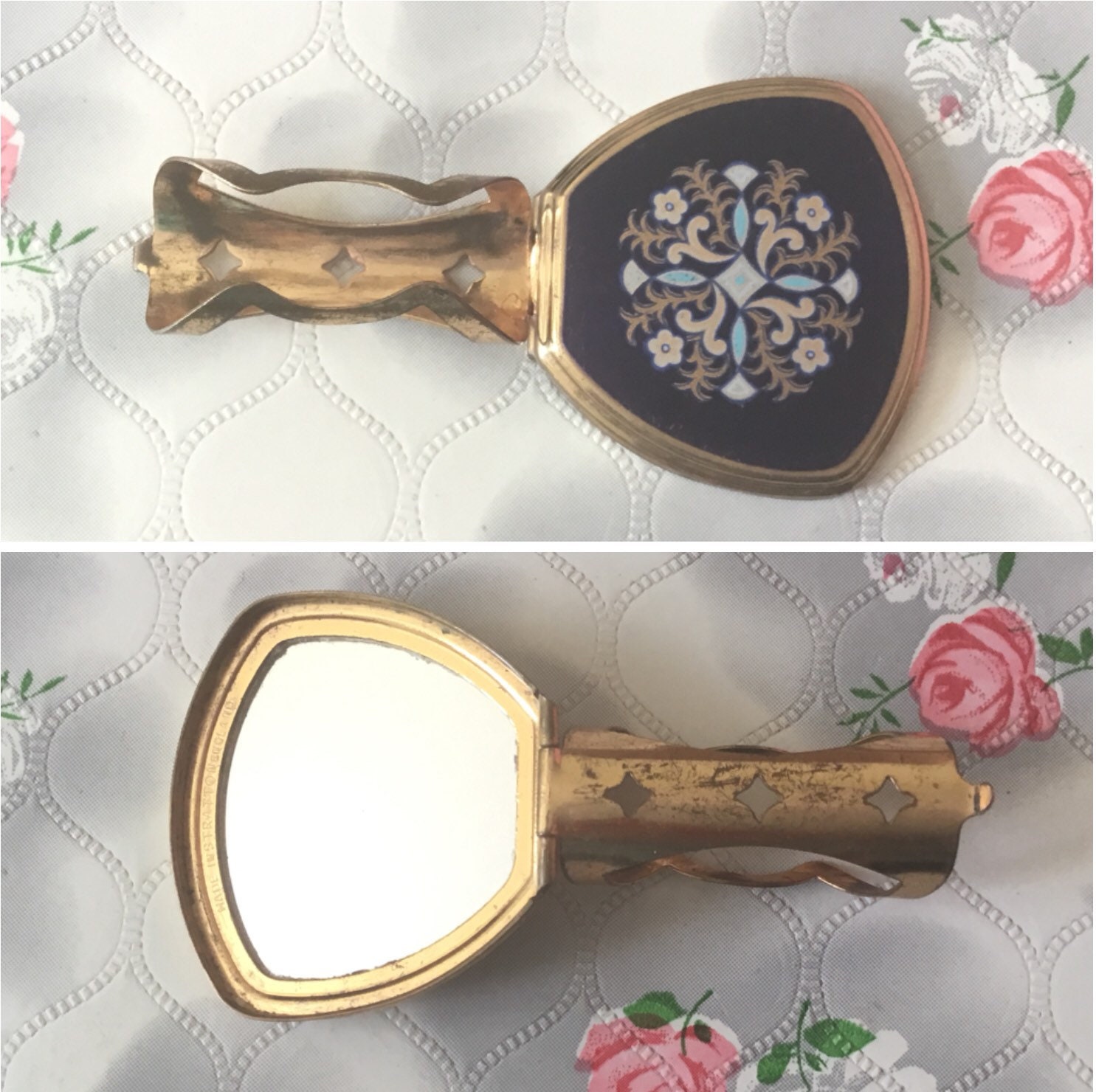Stratton vintage adjustable Lipview lipstick holder and compact mirror, c 1970s blue and gold tone