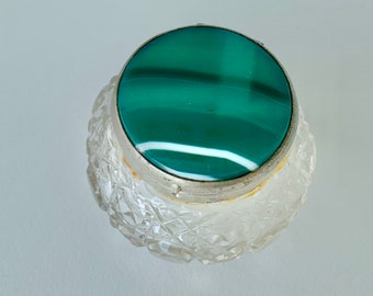 Edwardian Malachite and cut glass vanity jar with mirror c 1900