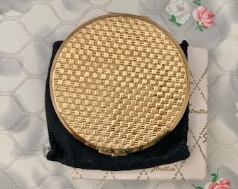 Stratton Convertible powder compact c1960s or 1970, vintage gold makeup mirror