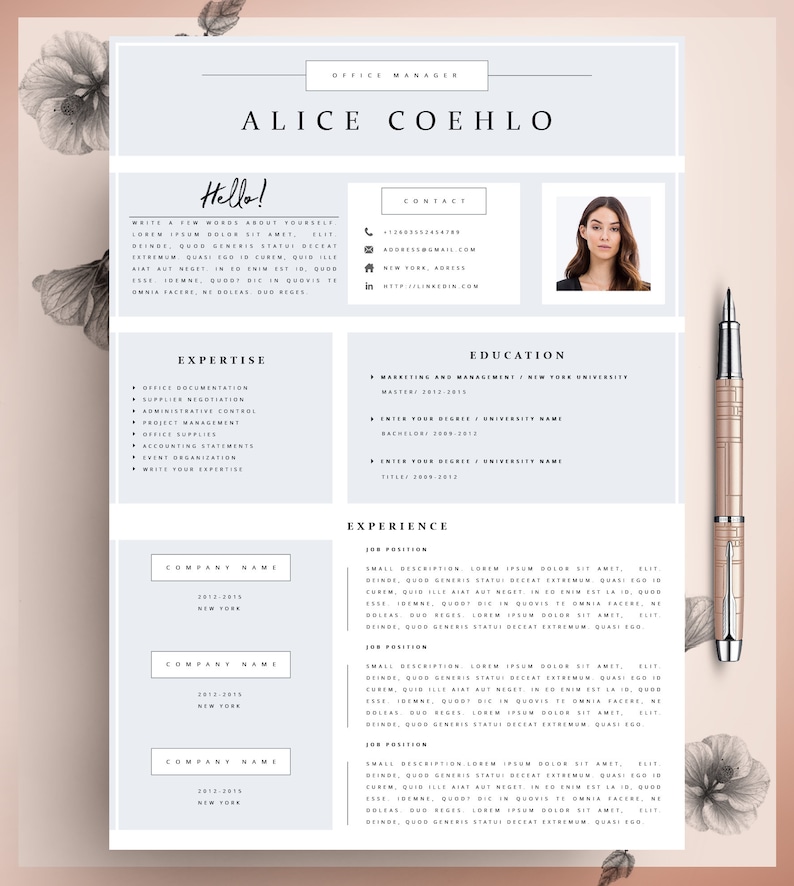 CV 1 Page Resume Template Creative Resume Template Modern Resume Template Minimalistic. Resume Template Word Teacher Resume Template