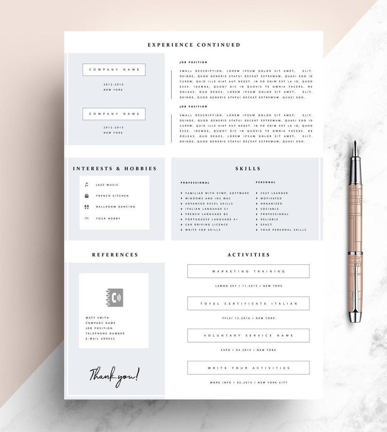 CV 1 Page Resume Template Creative Resume Template Modern Resume Template Minimalistic. Resume Template Word Teacher Resume Template