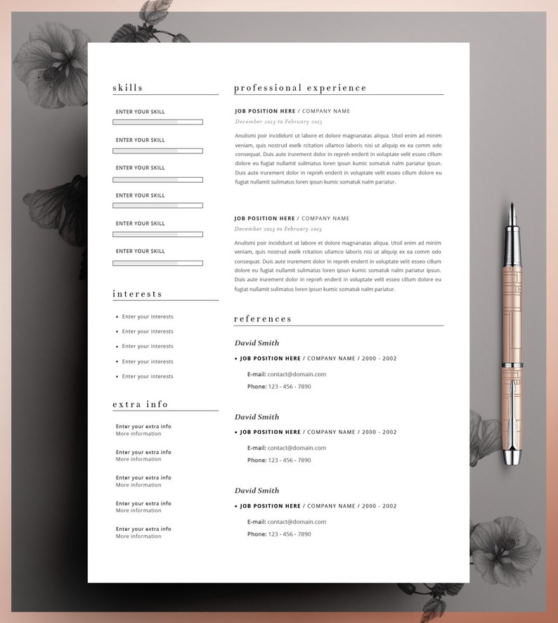 CV Template Editable in MS Word and Pages Professional Resume Template Instant Digital Download Size A4 and US Letter