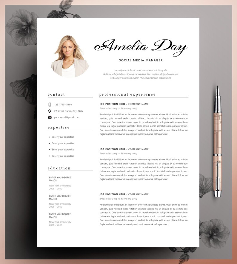 CV Template Editable in MS Word and Pages Professional Resume Template Instant Digital Download Size A4 and US Letter