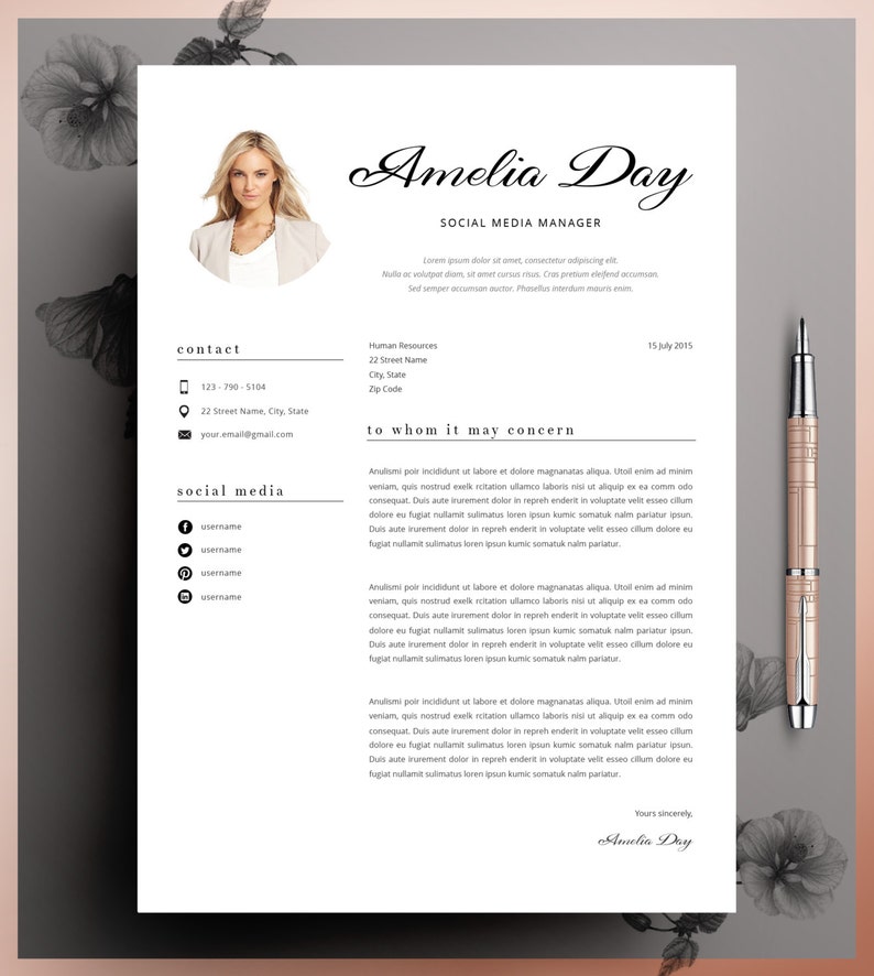 CV Template Editable in MS Word and Pages Professional Resume Template Instant Digital Download Size A4 and US Letter