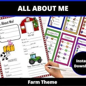 All About Me Worksheets Posters Signs PreK - 1st Back to School Activities Farm Theme