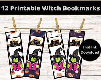 Printable Halloween Witch Bookmarks for Kids - Set of 12 (Digital Download)