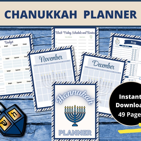 Hanukkah Planner Pages/ Holiday Journal Printable/Budget Tracker, Gift Planner and Shopping List/Digital Download/Organizational Tool