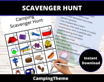 Camping Scavenger Hunt for Kids Family Camping Activity Instant Download Printable