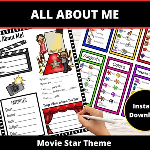 Planilhas / pôsteres Tudo sobre mim PreK - 1ª atividade de volta às aulas Tema de estrela de cinema