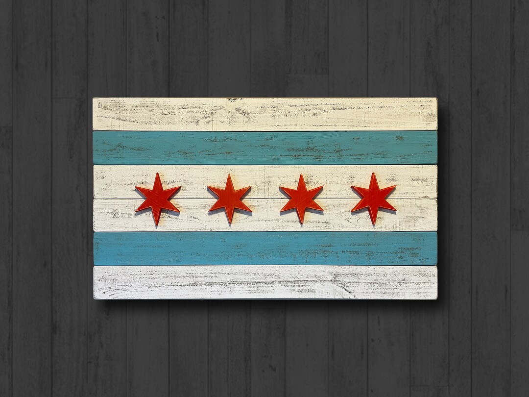 Chicago Flag Rustic Barnwood Wall Decor / Rustic Wood Chicago Flag Wall