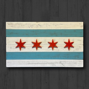 Chicago Flag Rustic Barnwood Wall Decor / Rustic Wood Chicago Flag Wall Hanging / Chicago Flag Distressed Wood Sign (36 in. x 21 in.)