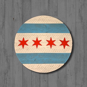 20 x 20 / Chicago Flag / Round Rustic Barnwood Chicago Flag