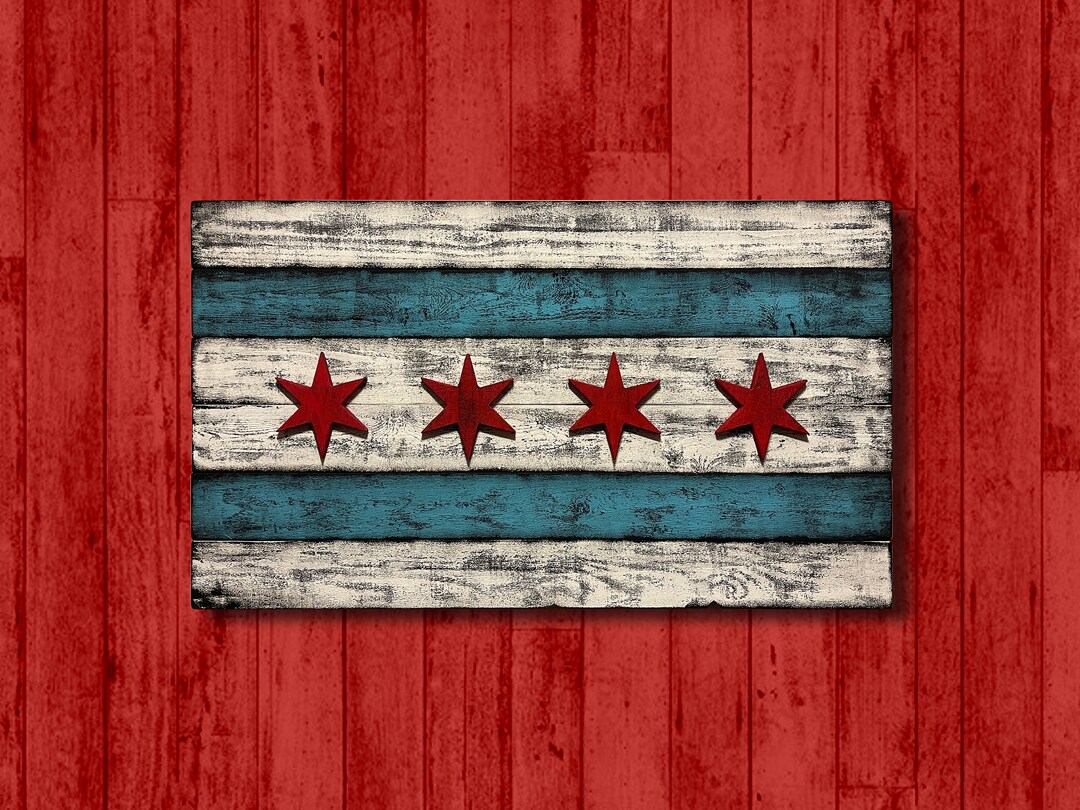 Chicago Flag Rustic Barnwood Wall Decor / Rustic Wood Chicago Flag Wall
