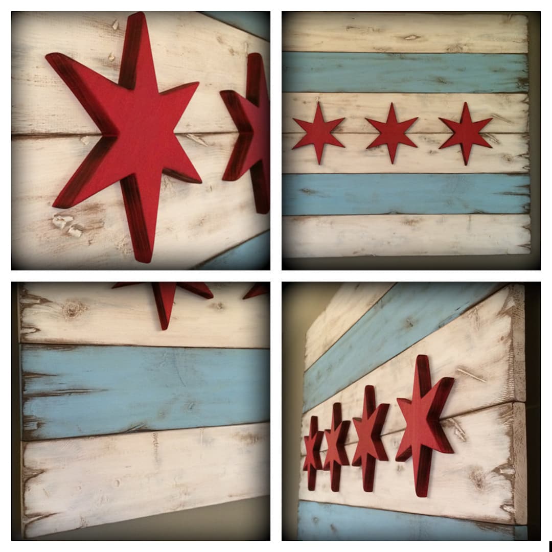 36 X 21 / Chicago / Rustic Wooden Chicago Flag - Etsy