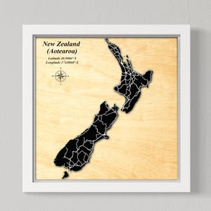 Neuseeland Silhouetten Landkarte / Landkarte aus Holz / Landkarte aus Holz / Laser geschnittene Landkarte aus Holz / personalisierte 3D Landkarte / Jahrestagsgeschenk