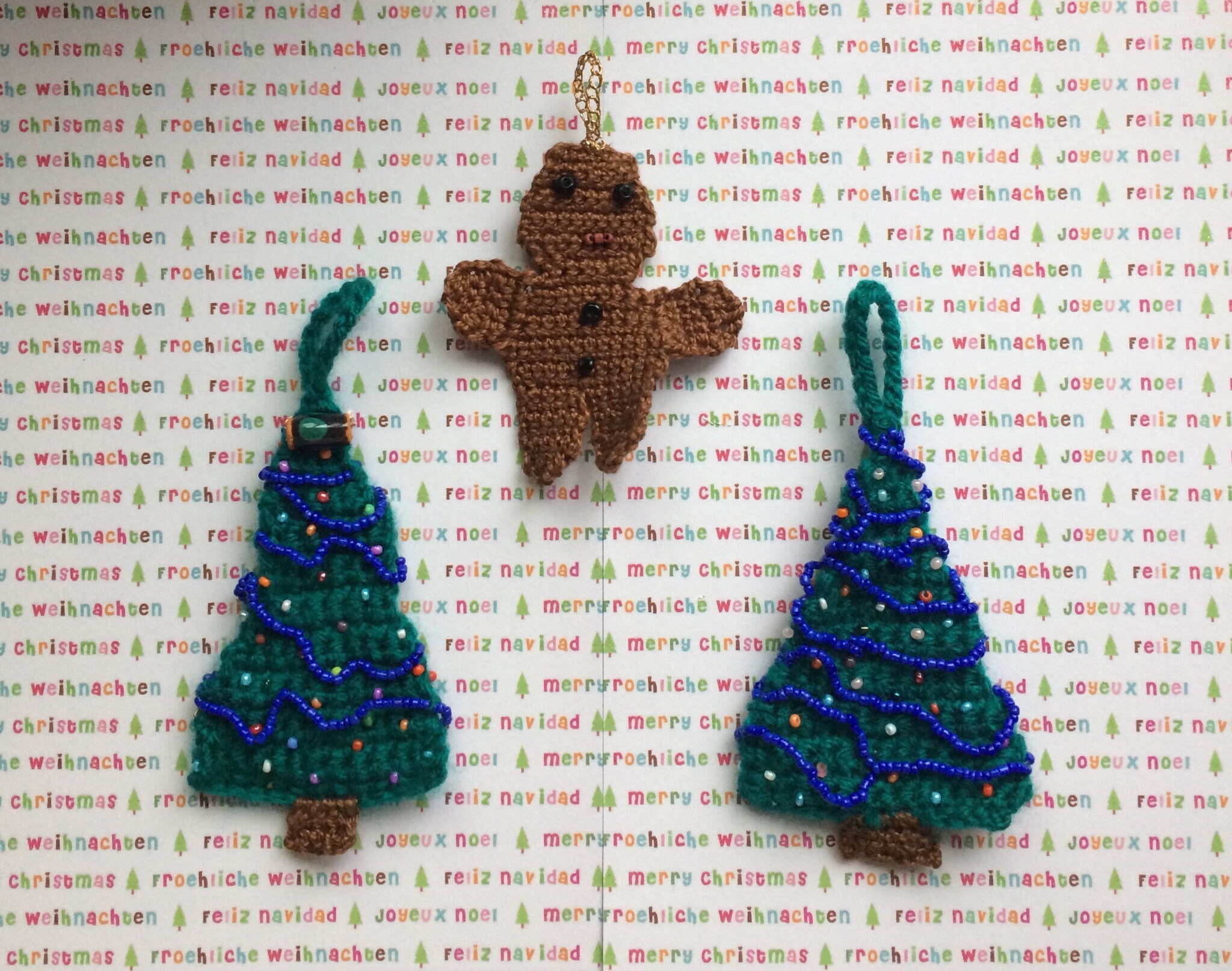 Décorations Sapins de Noël, 2 1 Bonhomme Biscuit Pain d'épice, Pendentifs Au Crochet, Décor Perles e