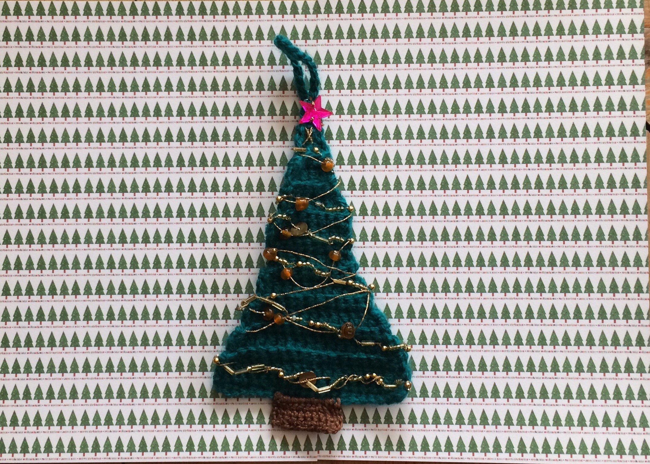 Décoration de Noël, Sapin Miniature Pendentif Au Crochet, Guirlandes en Perles Verre