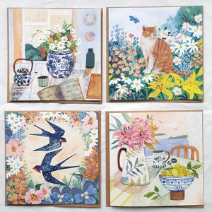 Lot de 4 cartes de voeux d'été par Rachel Grant