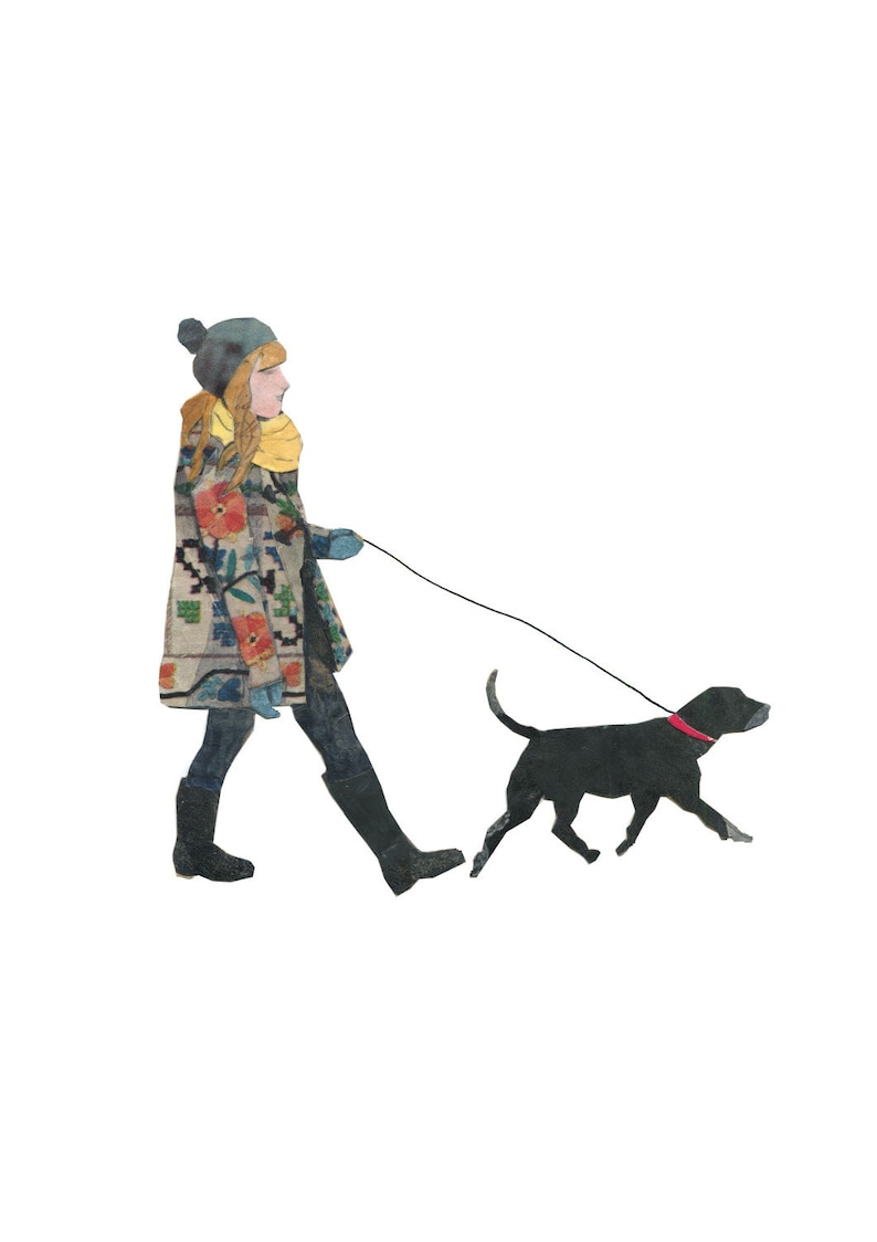 A Girl And Her Dog Collage Illustration Print image 1