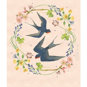 April Swallows Art Print By Rachel Grant | Bird Art | A4