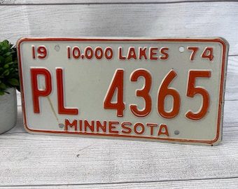 Vintage 1974 Minnesota Land of 10000 Lakes License Plate