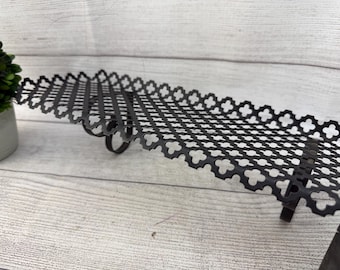 Vintage Mid Century Modern Metal Lattice Cloverleaf Quatrefoil Black Shelf