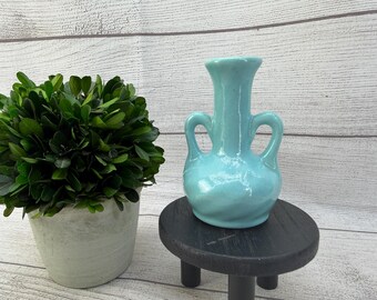 Vintage Miniature Aqua Blue Teal Two Handle Jug Bud Vase