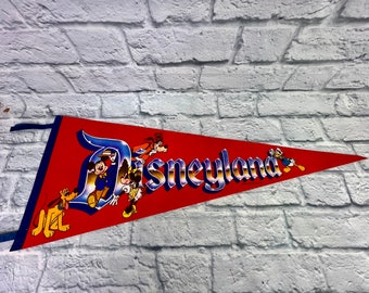 Vintage Red Disneyland Pennant with Mickey Mouse and Friends