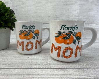Vintage Florida Oranges Mom Souvenir Pair of Mugs
