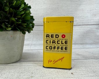 Vintage Red Circle Coffee Savings Yellow Tin Bank